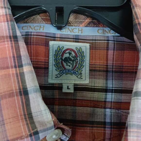 Cinch Fast Back Ropes Shirt Mens Large Red Plaid Pressed Patched Western Rodeo - Picture 6 of 11
